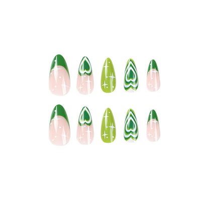 Zesty Green Hearts| Medium Almond Manicure | Press On Nails N775