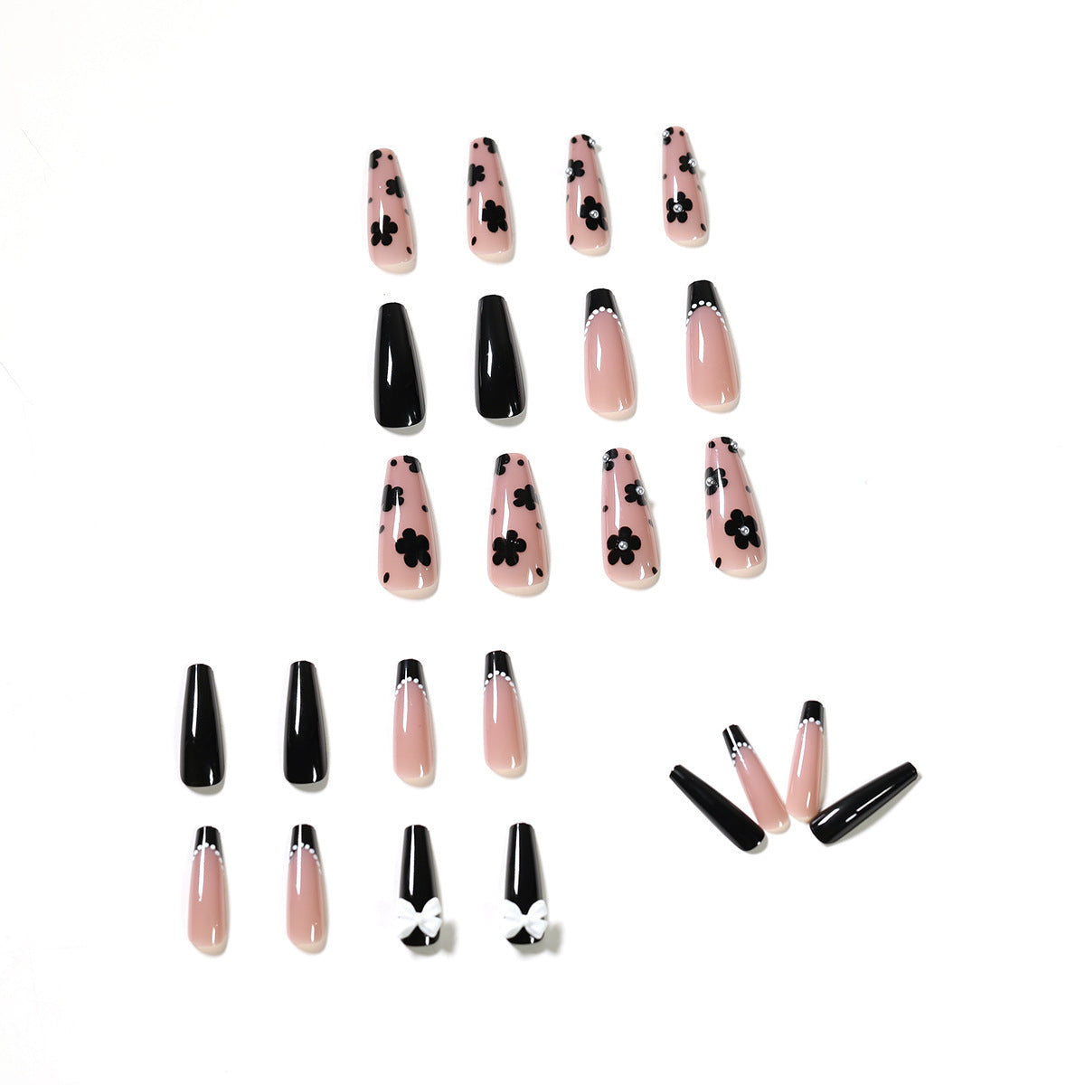 Elegant Black Bloom | Long Coffin Manicure  | Press On Nails N389