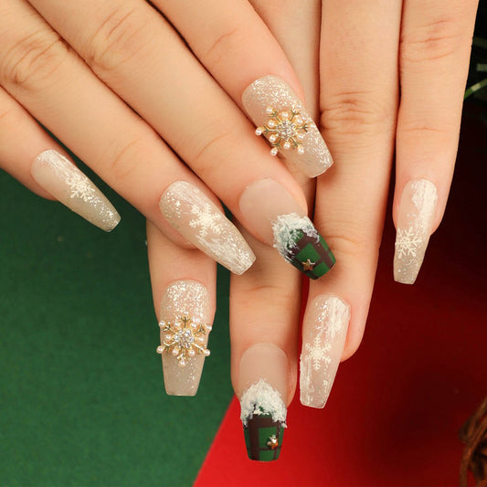 Snowflake Cascade | Long Coffin Manicure  | Press On Nails N501