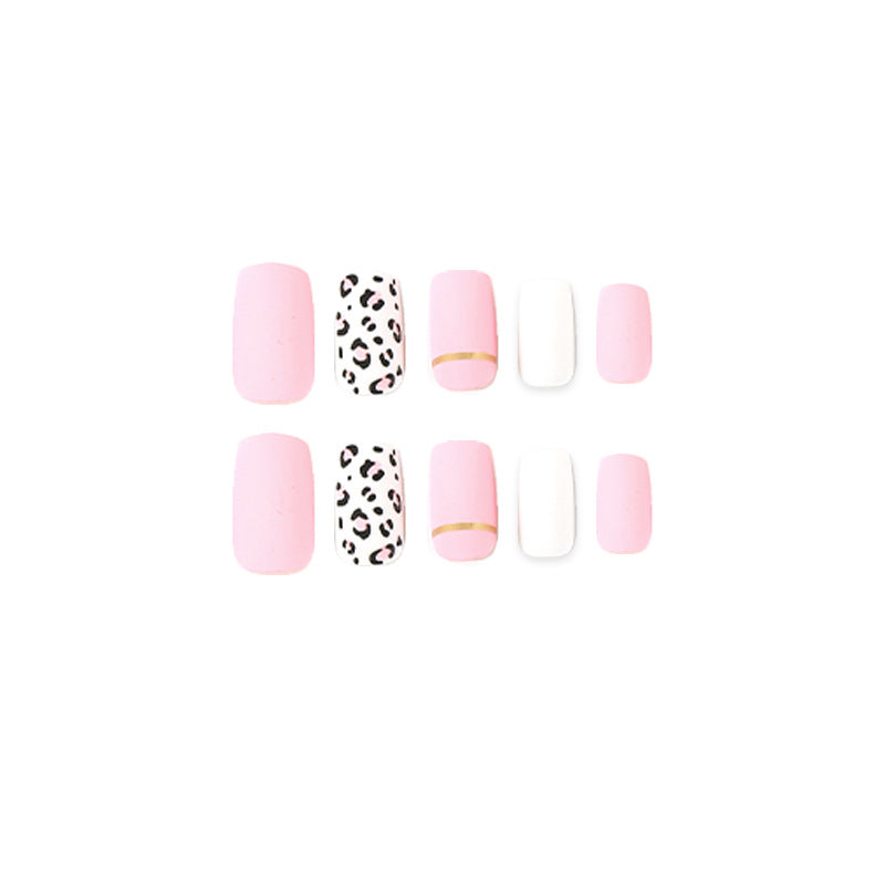 Pink Leopard Stripes| Medium Squoval Manicure | Press On Nails N435