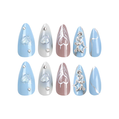 Breezy Blue Star| Medium Almond Manicure | Press On Nails N561