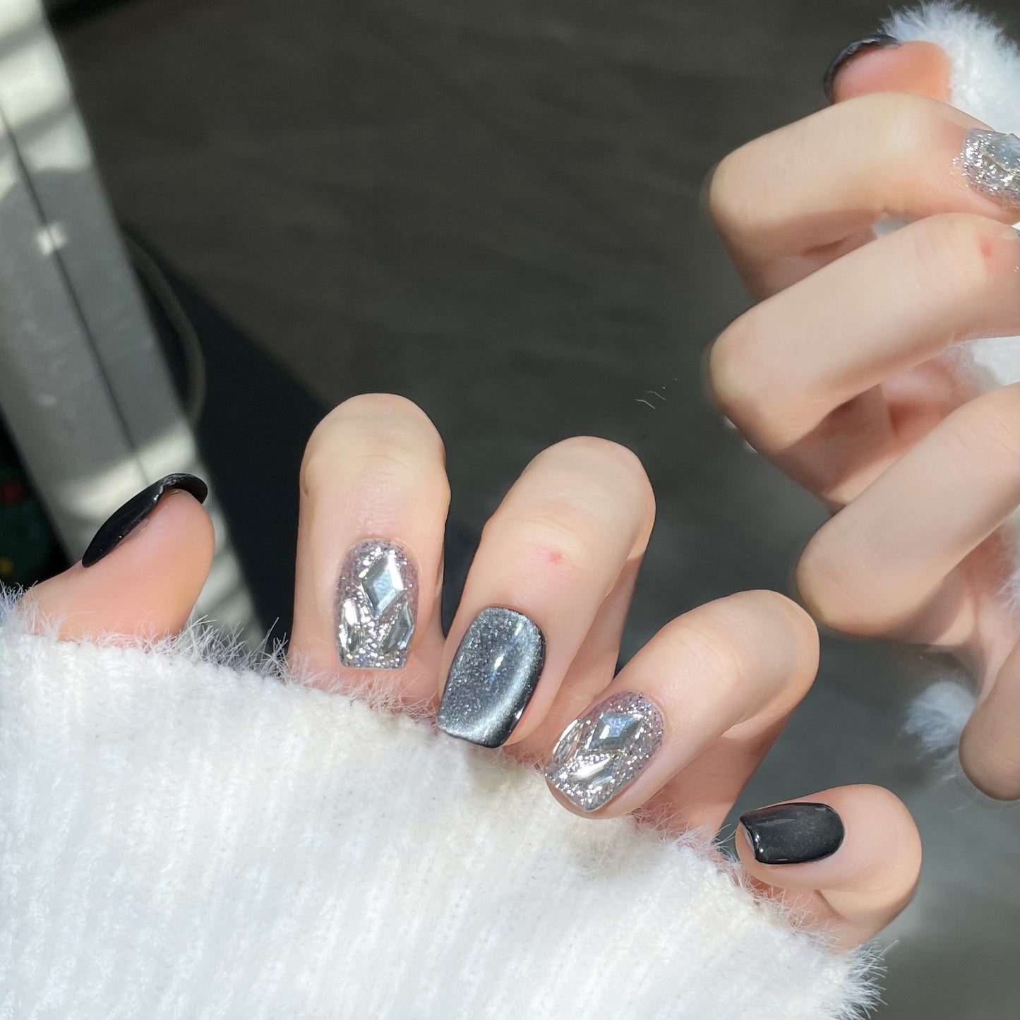 Shadowy Spark| Long Coffin Manicure| Handmade Press on Nails H211