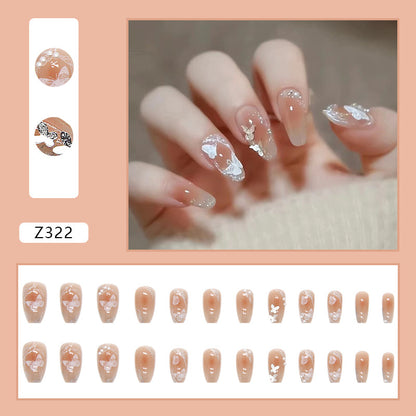 Peachy Butterfly| Medium Squoval Manicure | Press On Nail