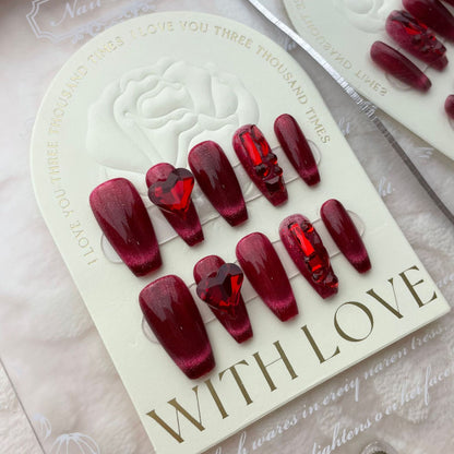 Ruby| Medium Coffin Manicure | Handmade Press On Nail H274