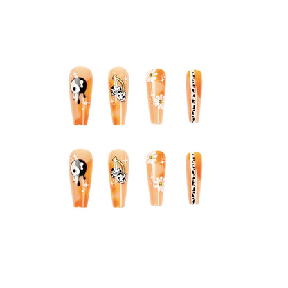 Cheery Orange| Long Coffin Manicure | Press On Nails N568