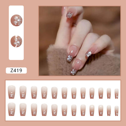 Sparkling Cherry Blossom | Long Coffin Manicure  | Press On Nails