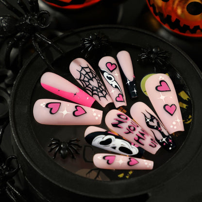 Bewitching Hearts | Long Coffin Manicure  | Press On Nails N367