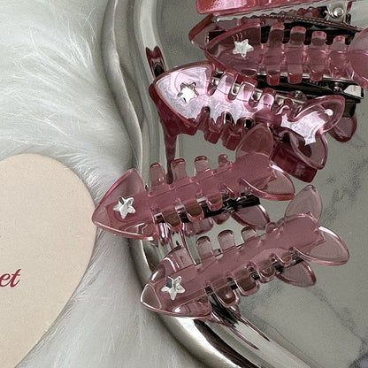 Acetate y2k Pink FishBone Hair Clip |Hair Snap Clip |Hair Barrette |Duckbill Hairpin 2pcs A40