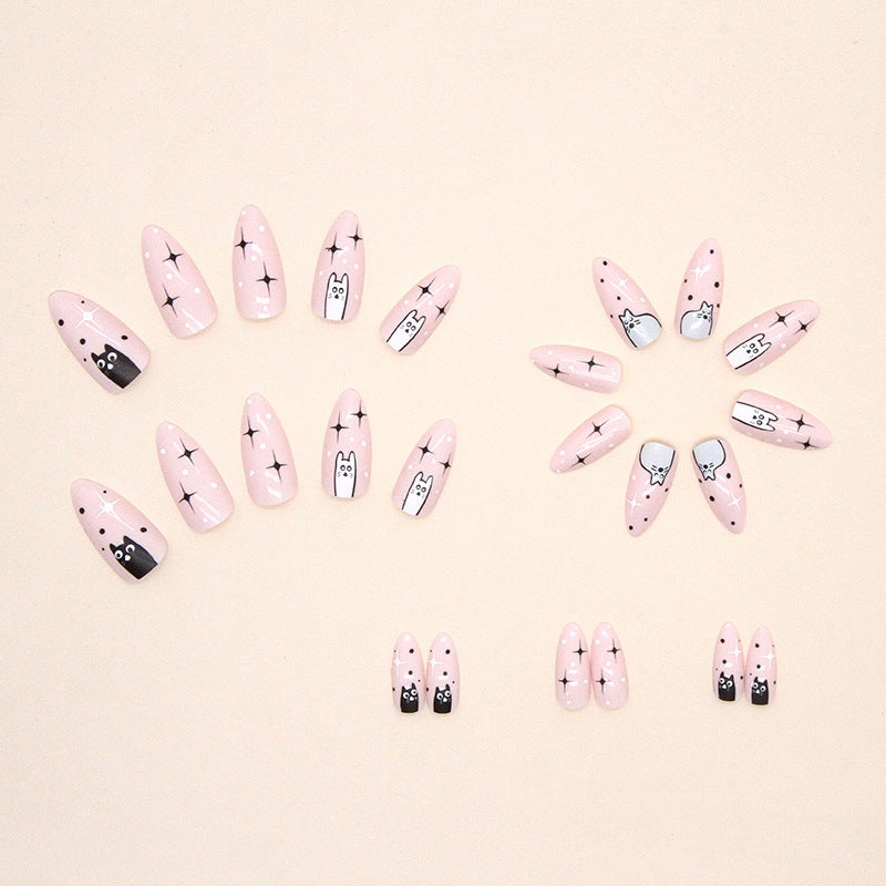 Sweet Pink Cat-titude| Medium Almond Manicure | Press On Nails