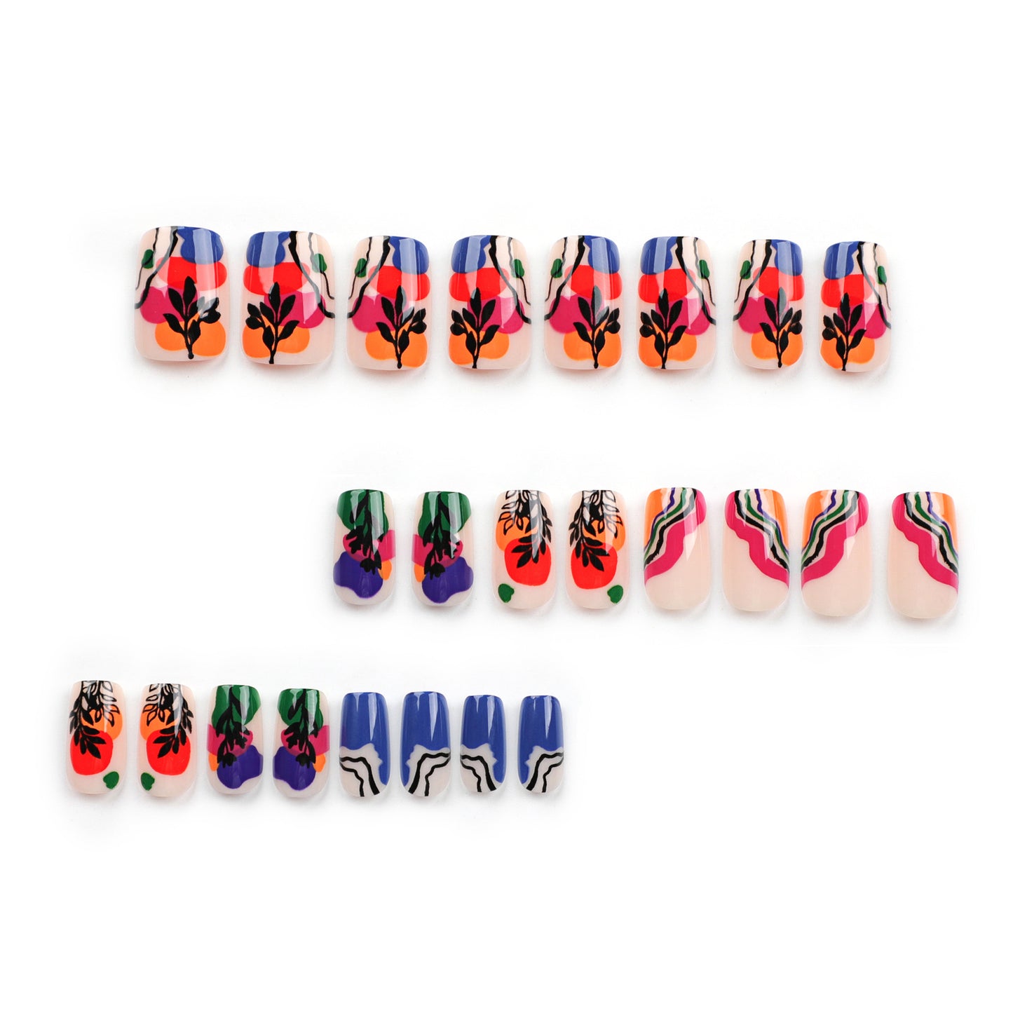 Vibrant Foliage | Medium Coffin Manicure | Press On Nails N755