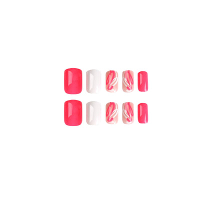 Magenta White| Medium Squoval Manicure | Press On Nails N584