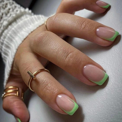 Lime Green French | Short Squoval Manicure | Press On Nails N466