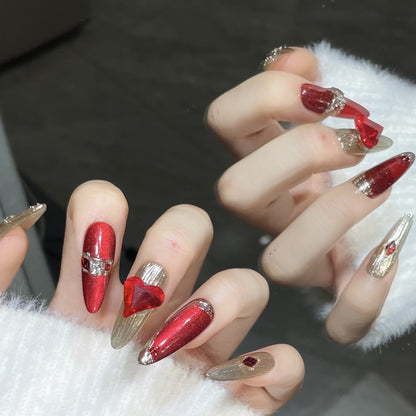 Scarlet Love| Long Almond Manicure | Handmade Press On Nails H273