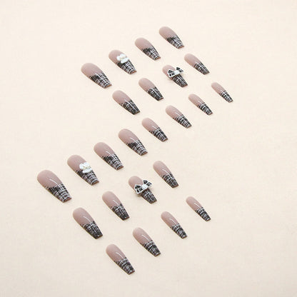 Chic Black Chanel Bouclé Style Tip | Long Coffin Manicure  | Press on Nail