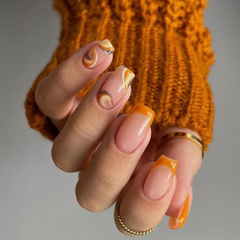 Zesty Orange| Medium Coffin Manicure | Press On Nails N732