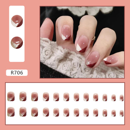 Embellished French | Short Squoval Manicure | Press On Nail