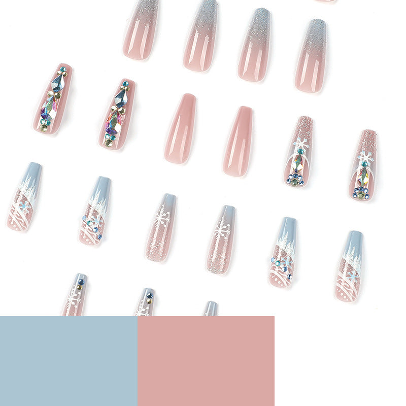 Diamond Snowflake | Long Coffin Manicure  | Press On Nails N490