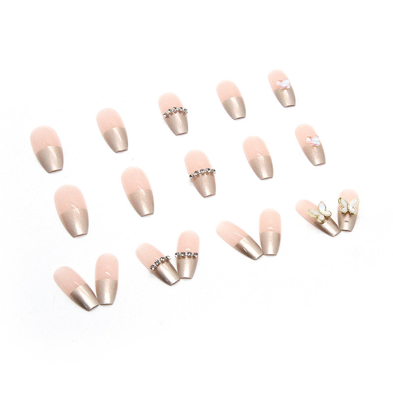 Champagne Butterfly | Long Coffin Manicure  | Press on Nail