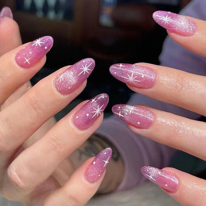 Orchid Pink Galaxy| Medium Almond Manicure | Press On Nails N645