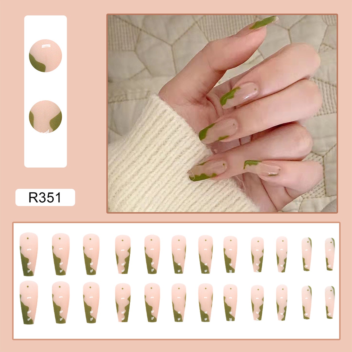 Matcha Green Waves | Long Coffin Manicure  | Press On Nails