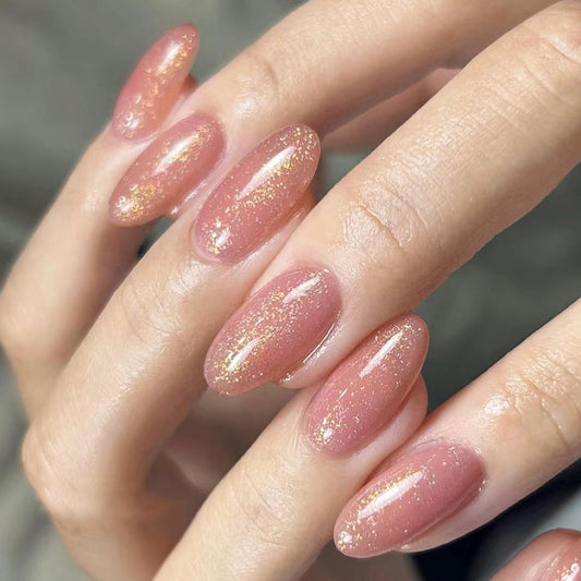 Glinting Misty Pink  | Short Almond Manicure | Press On Nails N740