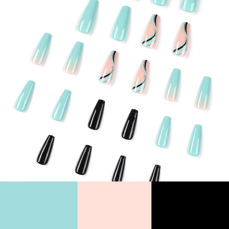 Black Mint Harmony| Long Coffin Manicure  | Press On Nails N661