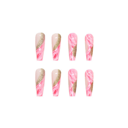 Rose Marble Gold Swirls | Long Coffin Manicure  | Press on Nails