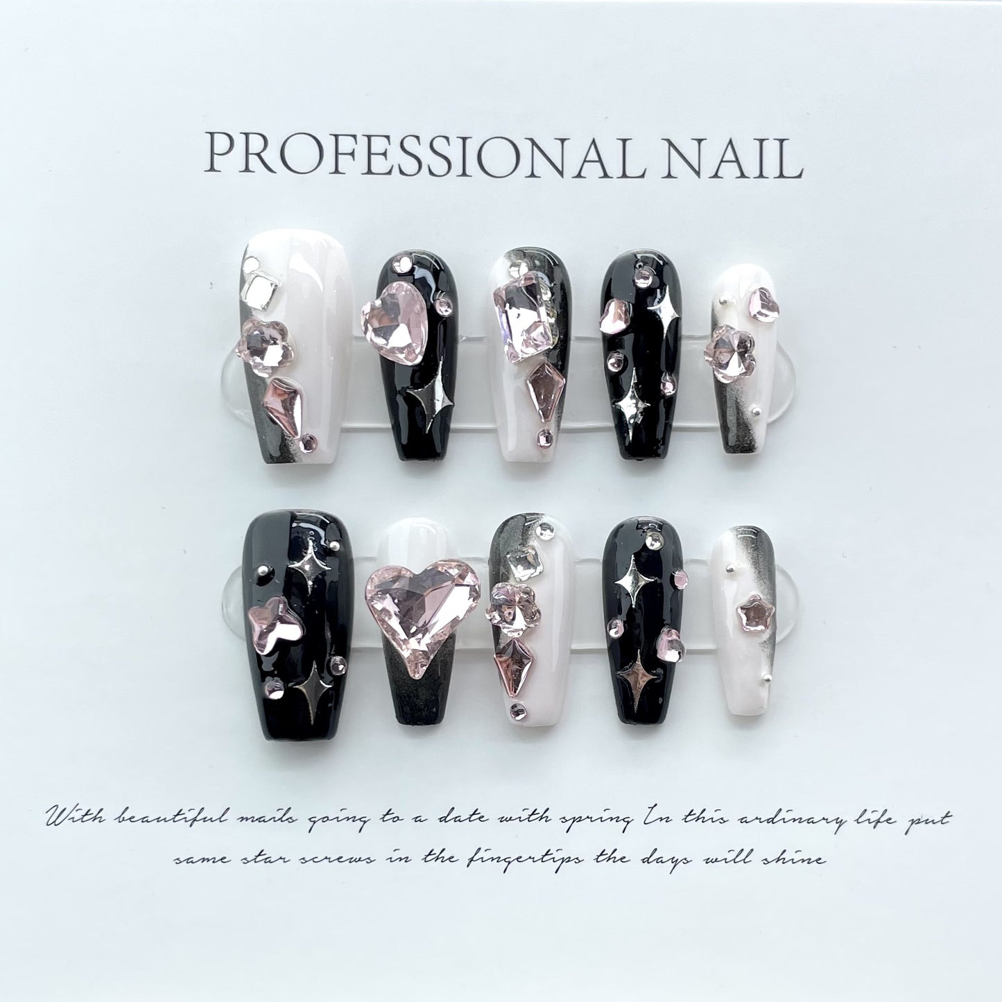 Dazzling Y2K BlackPink| Long Coffin Manicure| Handmade Press on Nails H86