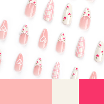 Sweet Strawberry| Medium Almond Manicure | Press On Nails N539