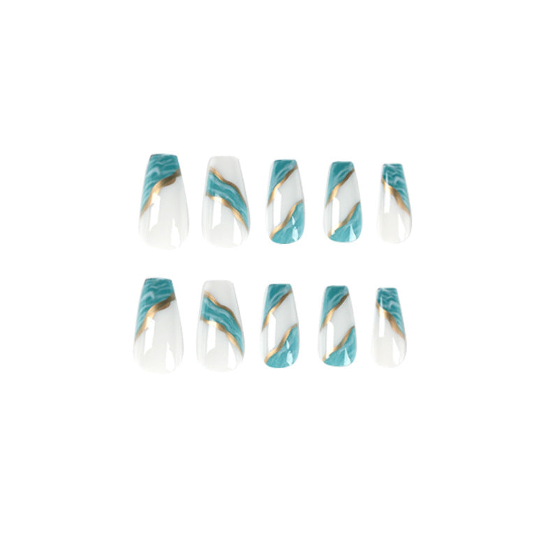 Cyan Marble Majesty | Medium Coffin Manicure | Press On Nails N447