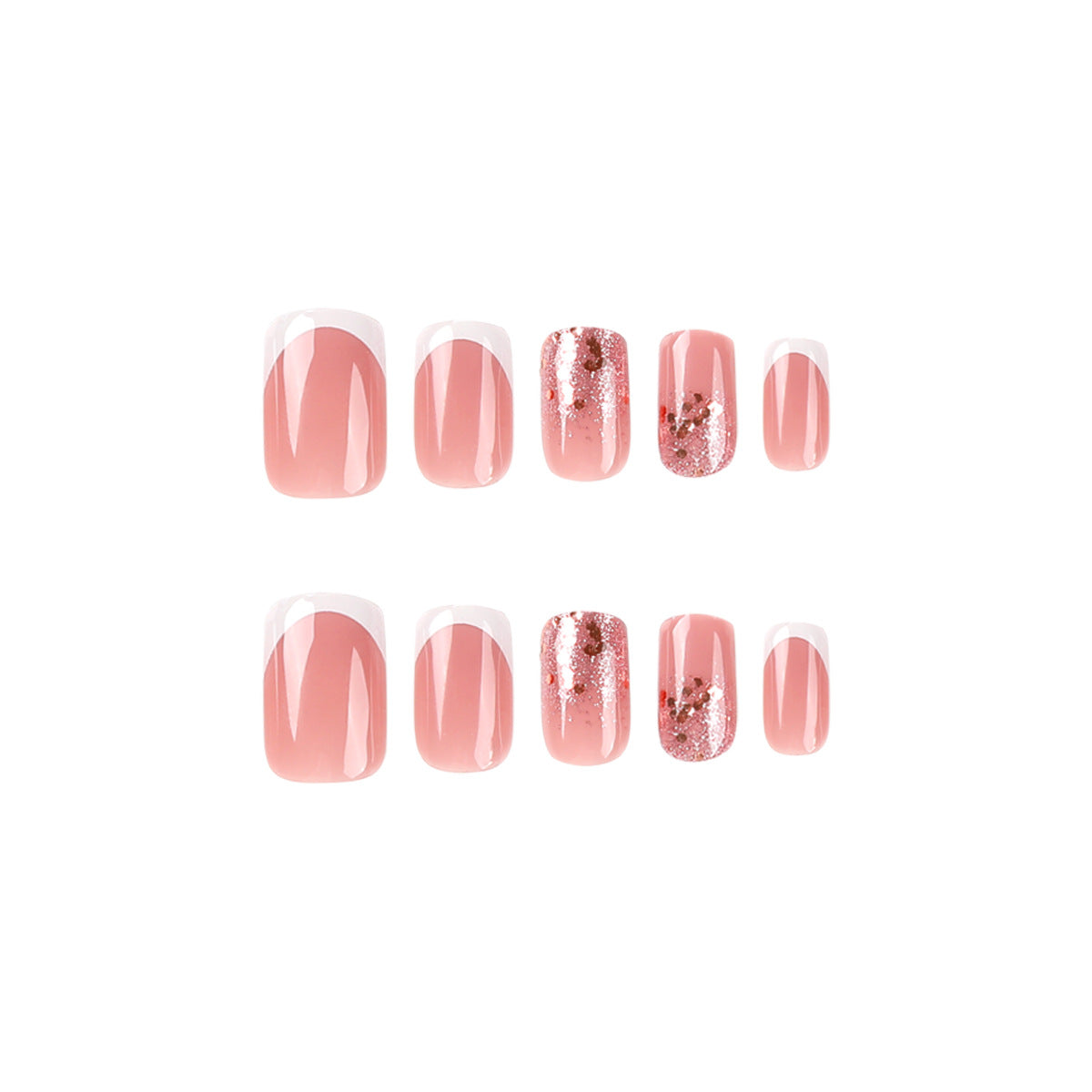 Pink Flower White French| Medium Squoval Manicure | Press on Nails N594