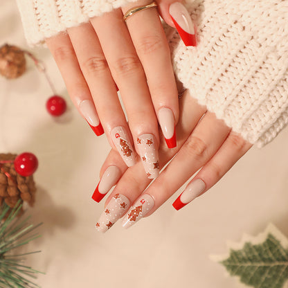 Christmas Cookie Joy | Medium Coffin Manicure | Press On Nails N496