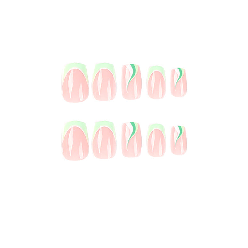 Spring Green| Medium Coffin Manicure | Press On Nails N698