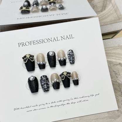 Coco Elegance| Medium Coffin Manicure | Handmade Press On Nails H239