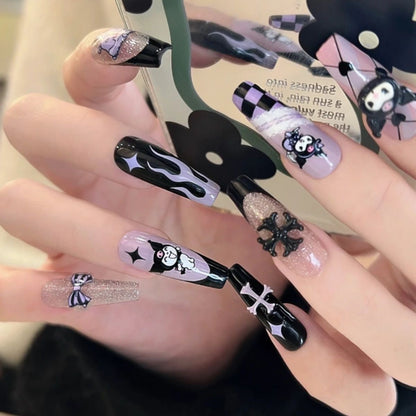 Kawaii Kuroimi| Long Coffin Manicure  | Handmade Press on Nails H36