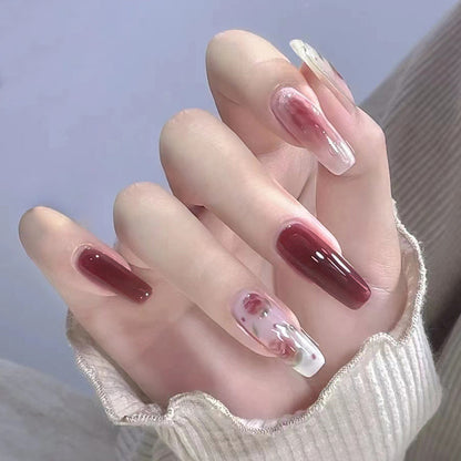 Wild Rose Bouquet| Long Coffin Manicure  | Press On Nail