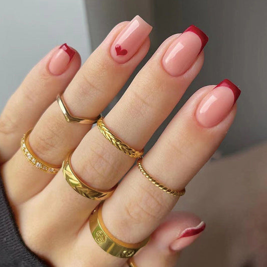 Scarlet French| Short Squoval Manicure | Press On Nails N401