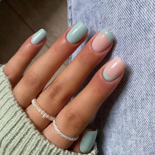 Minty Blue | Short Squoval Manicure | Press On Nails N582