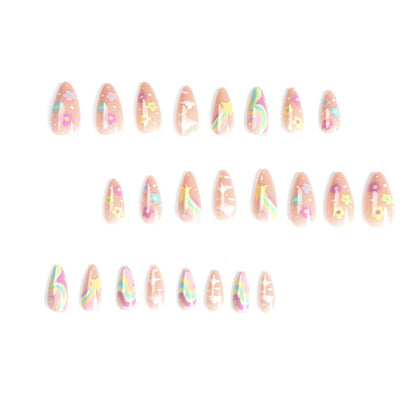 Rainbow Petal Universe| Medium Almond Manicure | Press On Nails N427