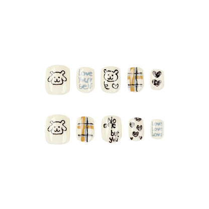 Bear Doodles| Short Squoval Manicure | Press On Nails N771