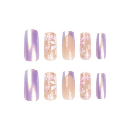 Iridescent Lilac Blossoms| Medium Coffin Manicure | Press On Nails N683