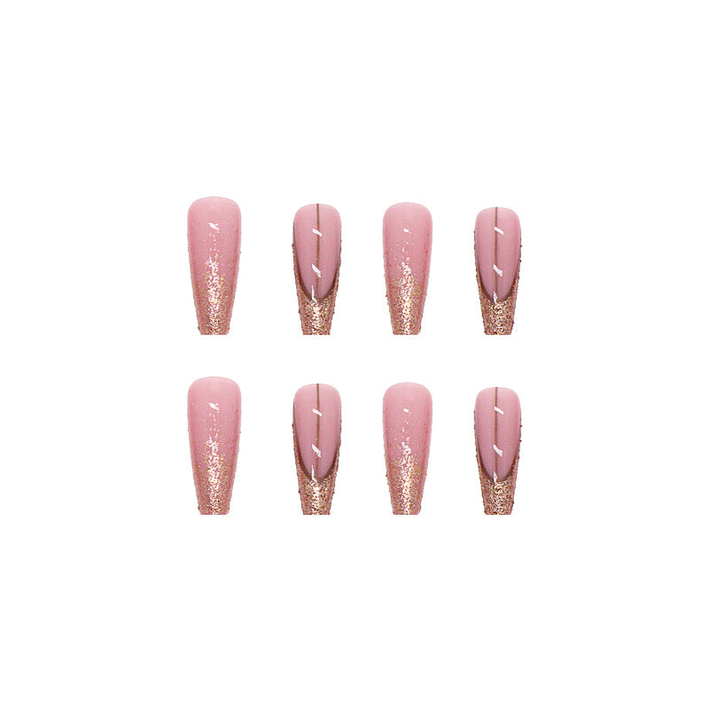 Glistening Blush Gold | Long Coffin Manicure  | Press On Nails