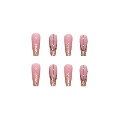 Glistening Blush Gold | Long Coffin Manicure  | Press On Nails