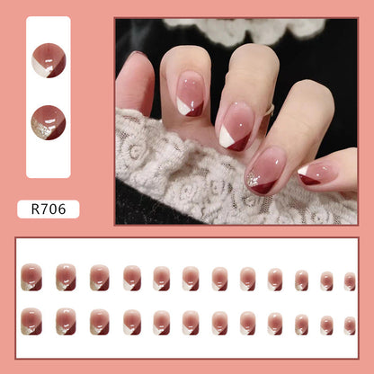 Embellished French | Short Squoval Manicure | Press On Nail