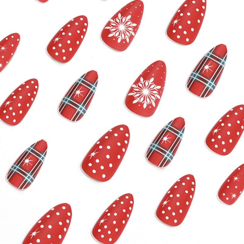 Holiday Dots & Flakes | Medium Almond Manicure | Press On Nails N468